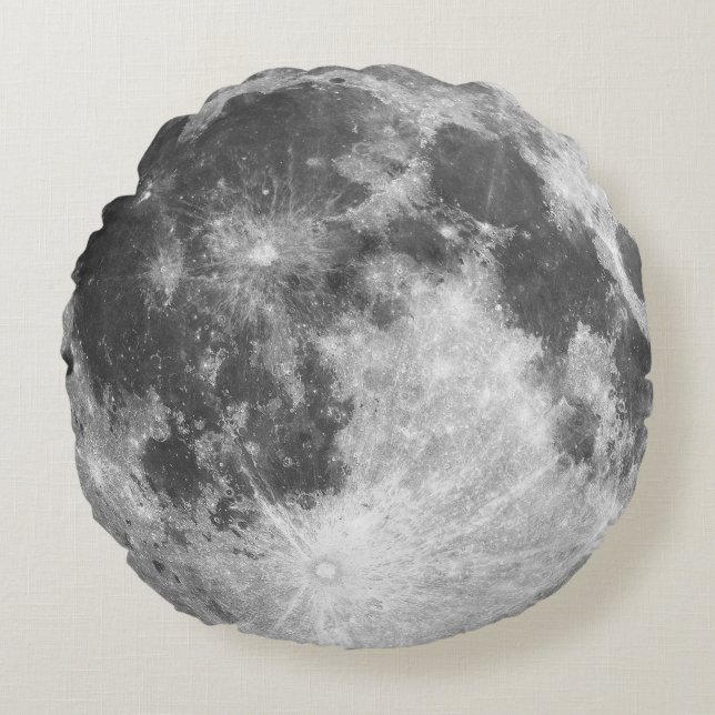 Moon Satellite Planet Solar System Lunar Grey Round Pillow (Front)