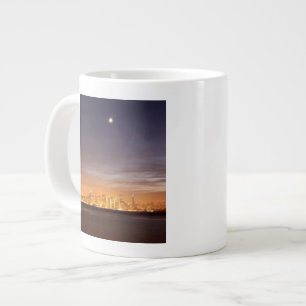 Moon setting over San Francisco on hazy December Large Coffee Mug