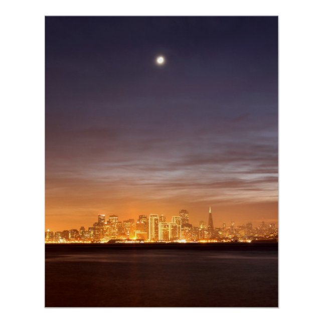 Moon setting over San Francisco on hazy December Poster (Front)