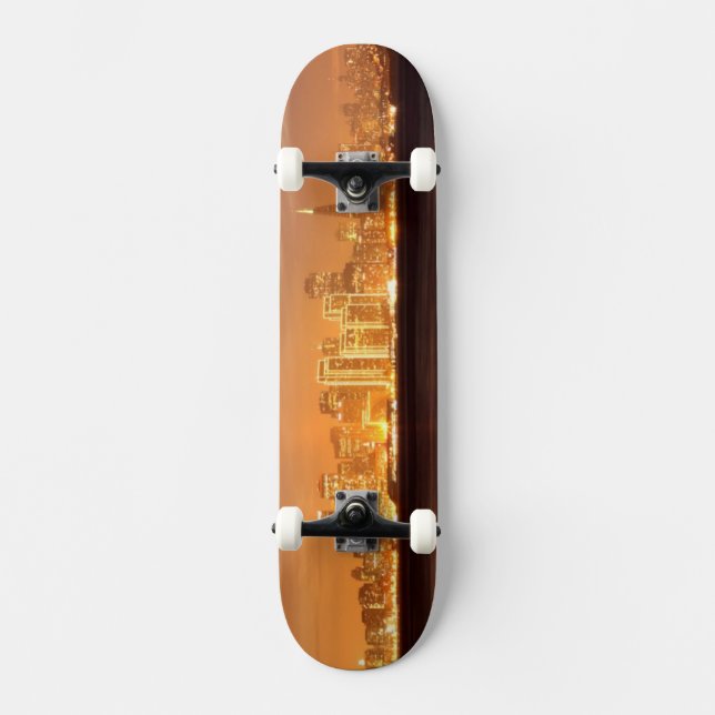 Moon setting over San Francisco on hazy December Skateboard (Front)