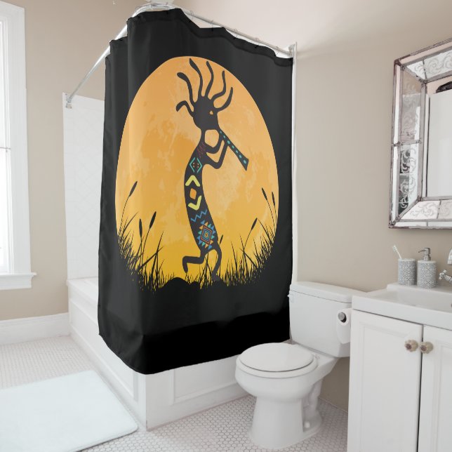 Moon Silhouette Kokopelli Douche rideau (En situation)