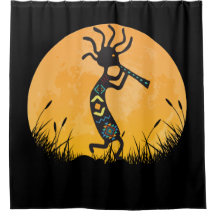 Moon Silhouette Kokopelli Shower Curtain