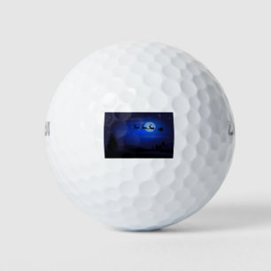 Moon Silhouettes Santa Claus Reindeers Santa Golf Balls