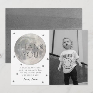 Moon Silver Boy Photo Birthday Thank You Card