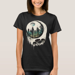 Moon Skyline City By Night Crescent Moon Aesthetic T-Shirt