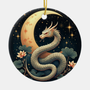 Moon Snake stars  Ceramic Ornament