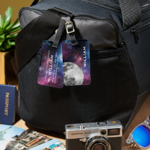 Moon Solar System Space Planet Lunar Purple Luggage Tag
