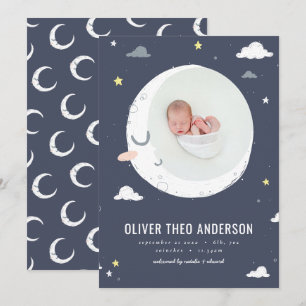 Moon, star and cloud cute photo birth announcement