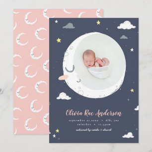 Moon, star and cloud cute photo birth announcement