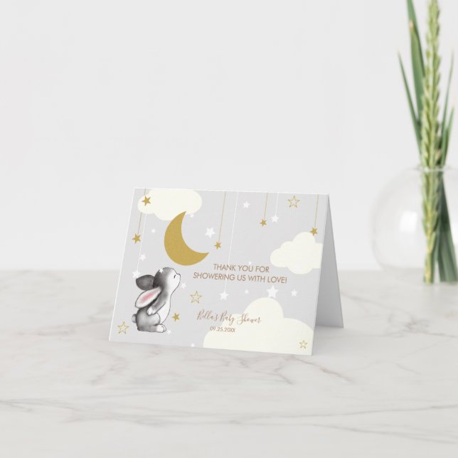 Moon Star Cloud Bunny Baby shower Carte de remerci (Devant)