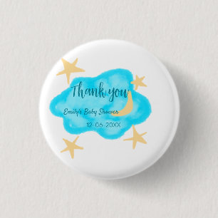 Moon star clouds watercolor baby shower add name t 1 inch round button