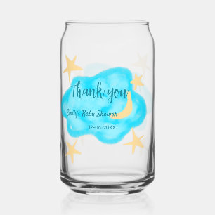 Moon star clouds watercolor baby shower add name t can glass
