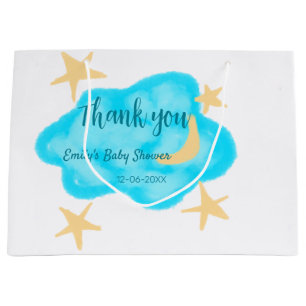 Moon star clouds watercolor baby shower add name t large gift bag
