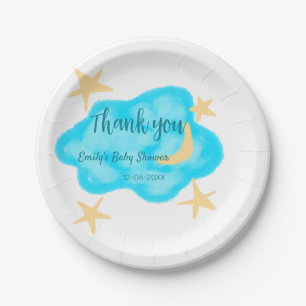 Moon star clouds watercolor baby shower add name t paper plate