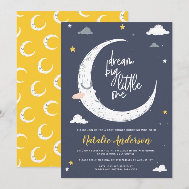 moon & star cute night sky blue yellow baby shower (Front/Back)