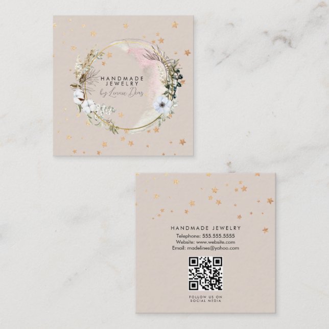 Moon Star Handmade Jewellery Artist Faux Gold F Square Business Card (Front/Back)