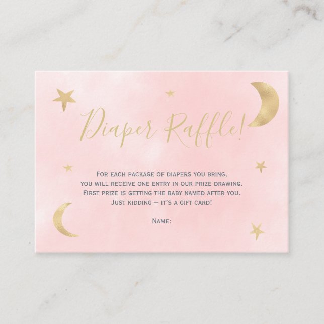 Moon star pink typography diaper raffle enclosure card (Front)