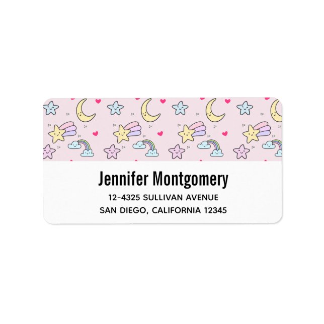 Moon, Stars and Clouds Pattern on Pastel Pink Label (Front)