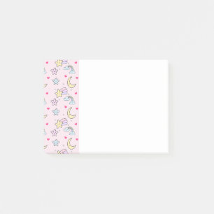 Moon, Stars and Clouds Pattern on Pastel Pink Post-it Notes