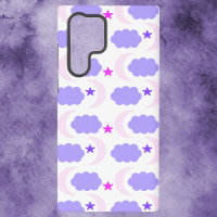 Moon, Stars and Clouds Pattern Pink and Purple