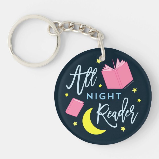 Moon Stars and Pink Books All Night Reade Keychain (Front)