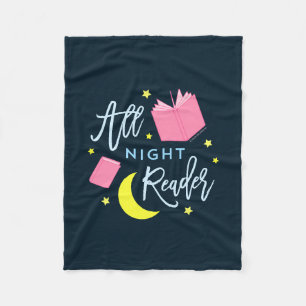 Moon Stars and Pink Books All Night Reader Fleece Blanket