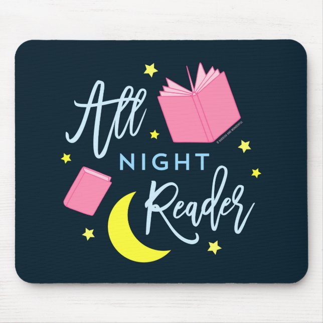 Moon Stars and Pink Books All Night Reader Mouse Pad (Front)