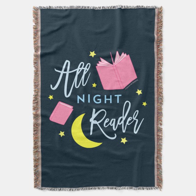 Moon Stars and Pink Books All Night Reader Throw Blanket (Front Vertical)