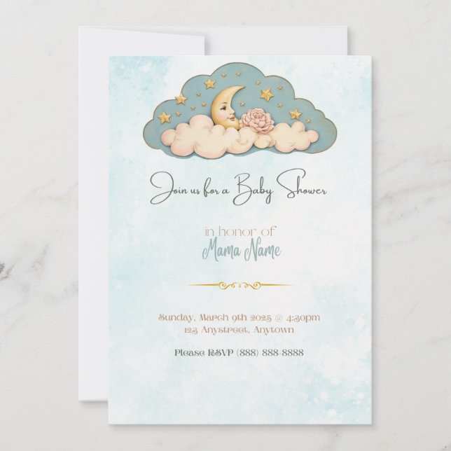 Moon & Stars Baby Shower Invitation (Front)