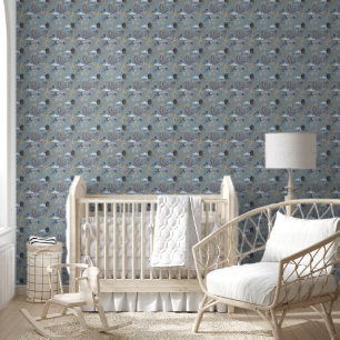 Moon, stars, balloons kids room wallpaper