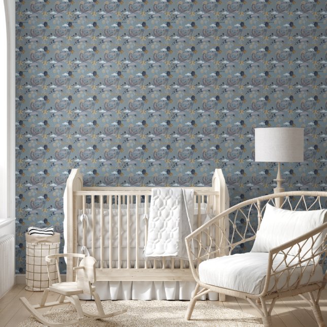 Moon, stars, balloons kids room wallpaper (Kids)