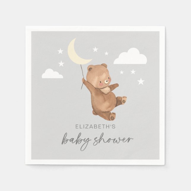 Moon Stars Bear Baby Shower Napkin (Front)