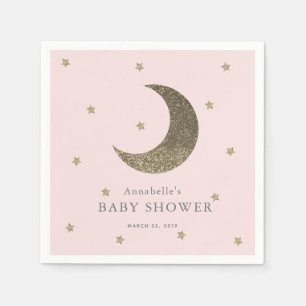 Moon & Stars Blush Pink Baby Shower Paper Napkins