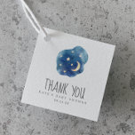 Moon & Stars Boy Baby Shower Thank You Favor Tags<br><div class="desc">These moon and stars boy baby shower thank you favor tags are perfect for a simple baby shower. The modern whimsical design features a navy blue watercolor cloud shape with a yellow quarter moon and stars. Customize these tags with the name of the guest of honor and date. Change the...</div>