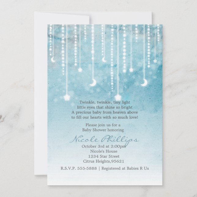 Moon & Stars Celestial Baby Shower Invitation (Front)