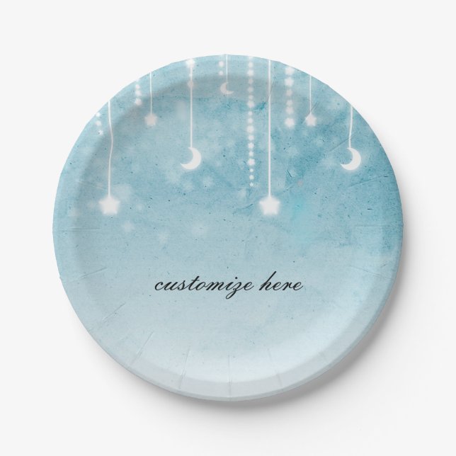 Moon & Stars Celestial Baby Shower Party Paper Plate (Front)