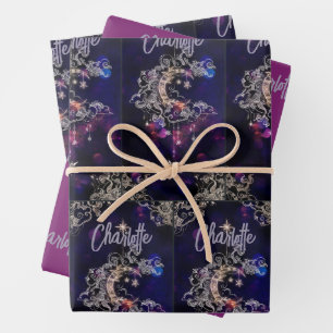 Moon Stars Celestial BoHo Tween Gift 3 Wrapping Paper Sheet