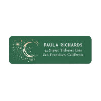 Moon Stars Celestial Mystical Night Sky Green 