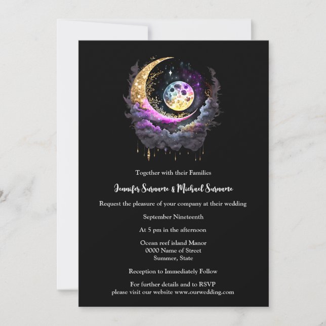 Moon stars celestial starry night mythical invitation (Front)