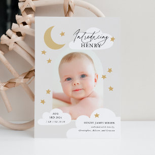 Moon Stars Clouds Arch Photo Neutral Grey Birth Announcement