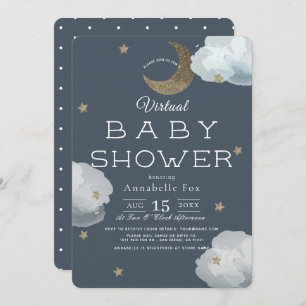 Moon, Stars & Clouds Navy Virtual Baby Shower Invitation