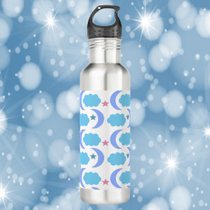 Moon Stars Clouds Purple Blue Pattern 710 Ml Water Bottle