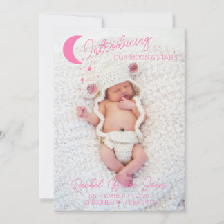 Moon & Stars Faire-part de naissance photo rose