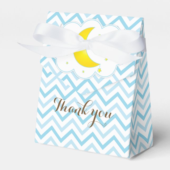 Moon & Stars Favour Boxes-Blue & Yellow Favor Box (Front Side)