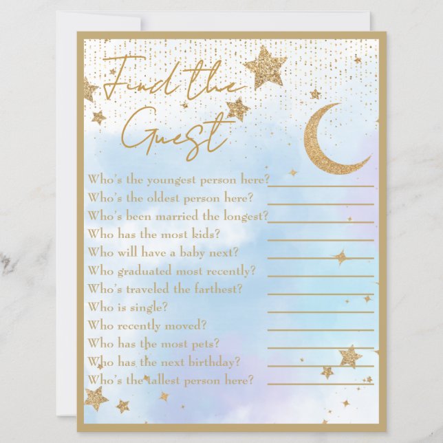 Moon & Stars Find the Guest Baby Shower Game (Front)