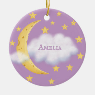 Moon Stars & Fluffy Cloud Lilac Baby Keepsake Ceramic Ornament