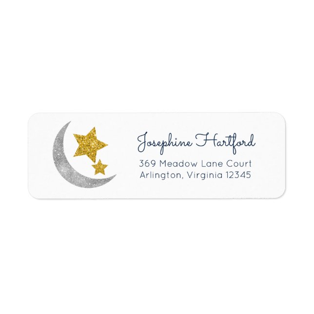 Moon & Stars Glitter Celestial Return Address (Front)