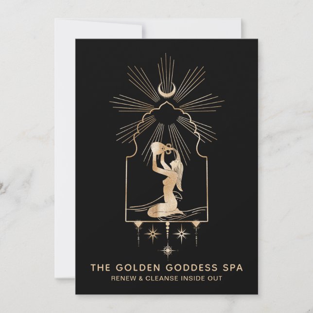 *~* Moon Stars Golden Goddess Sea Bathing Urn 5x7 Thank You Card (Front)