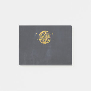 Moon & Stars - Love Saying on Gold And Black Post-it Notes
