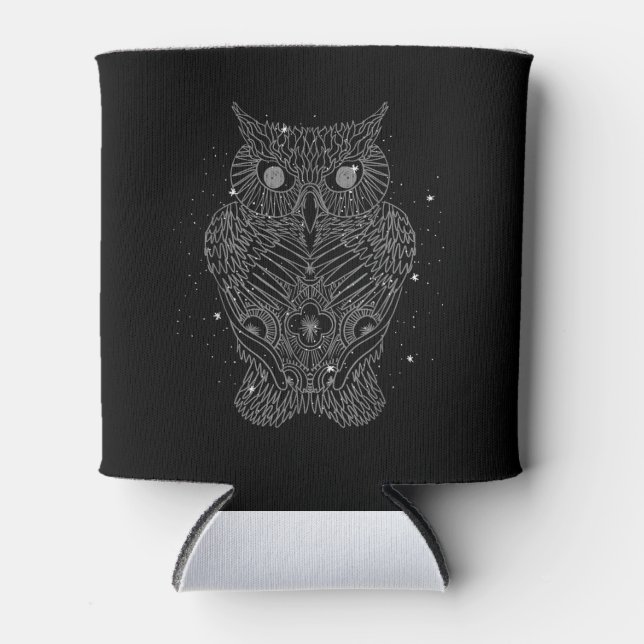 Moon Stars Mandala Owl Galaxy Night Animal Bird Can Cooler (Front)